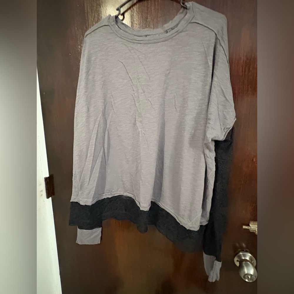 Free People Two-Tone Long Sleeve Tee in Gray and Black - Picture 2 of 11